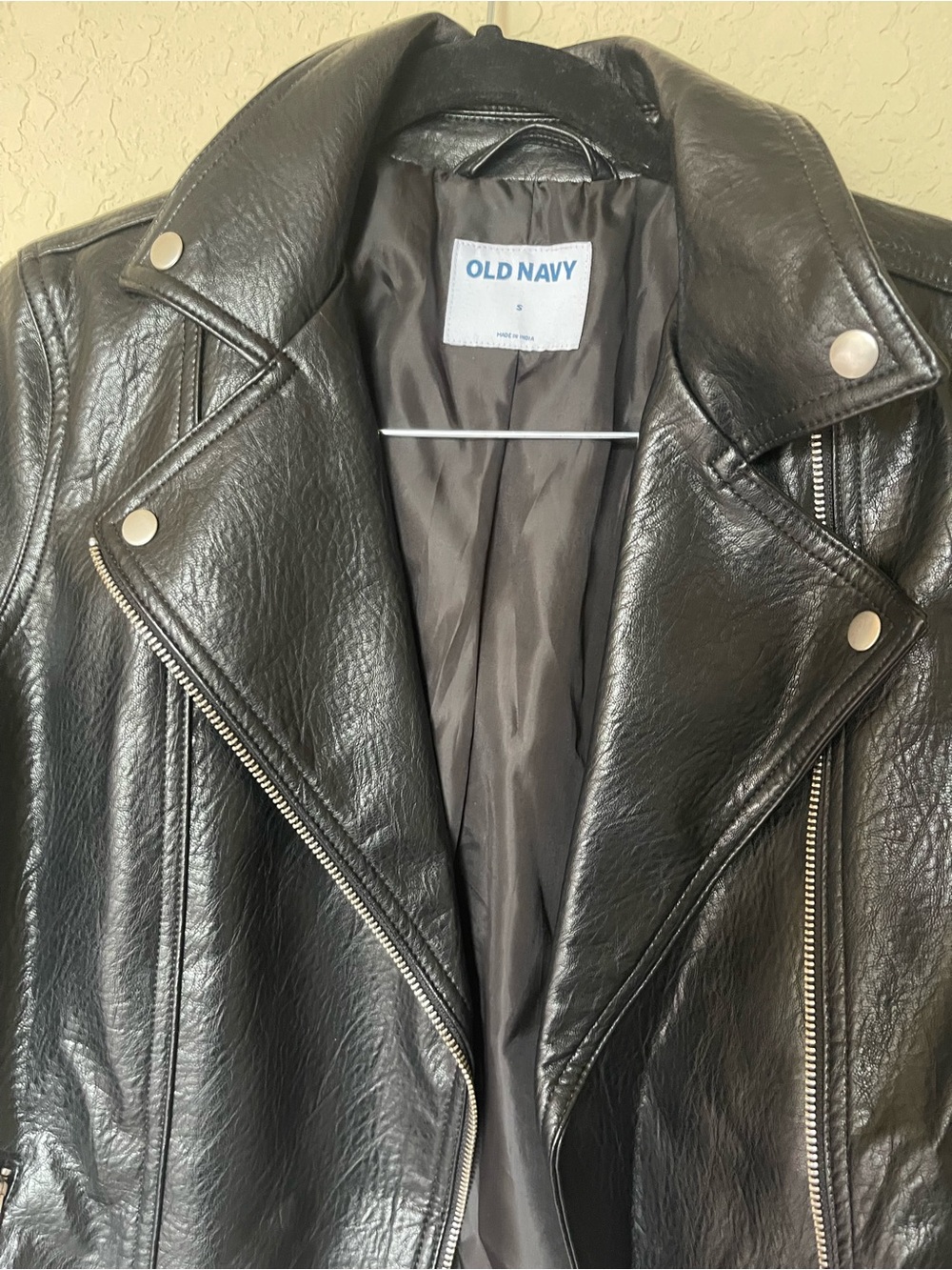 Old Navy Black Faux Leather Moto Jacket with Silver Hardware
